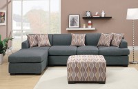 Poundex Bobkona Hudson Blended Linen 2-Piece 4-Seat Reversible Sectional Sofa, Blue Gray